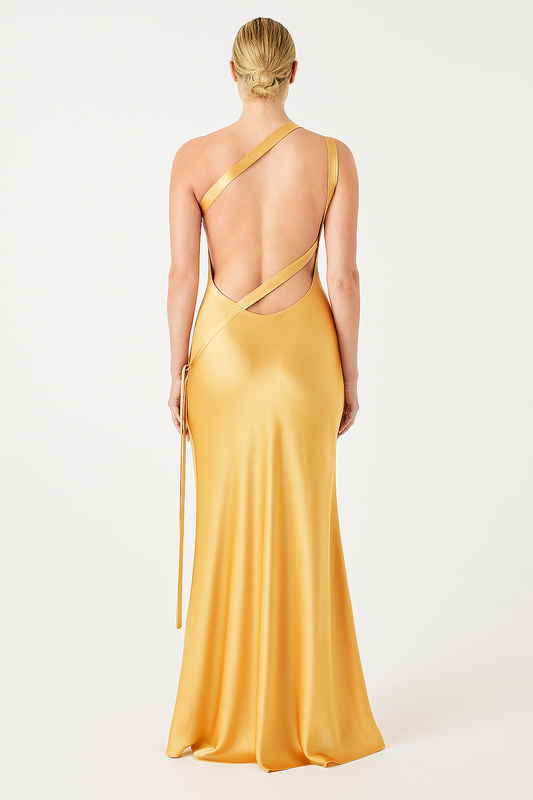 Damen-Abendkleid Abigail aus Satin mit offenem Rücken und diagonalen Trägern