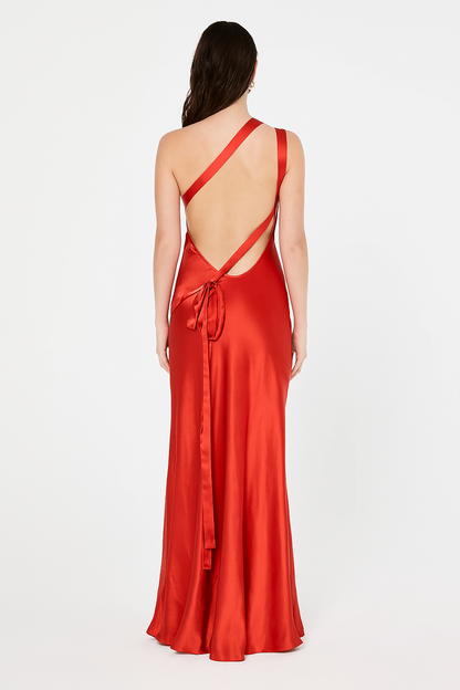 Damen-Abendkleid Abigail aus Satin mit offenem Rücken und diagonalen Trägern