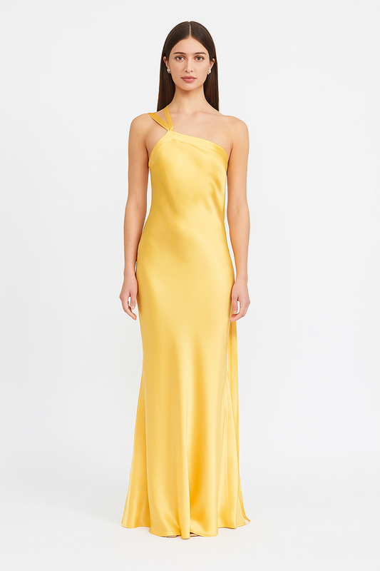 Damen-Abendkleid Abigail aus Satin mit offenem Rücken und diagonalen Trägern