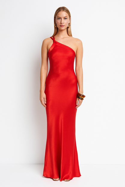 Damen-Abendkleid Abigail aus Satin mit offenem Rücken und diagonalen Trägern
