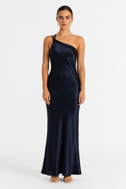 Damen-Abendkleid Abigail aus Satin mit offenem Rücken und diagonalen Trägern
