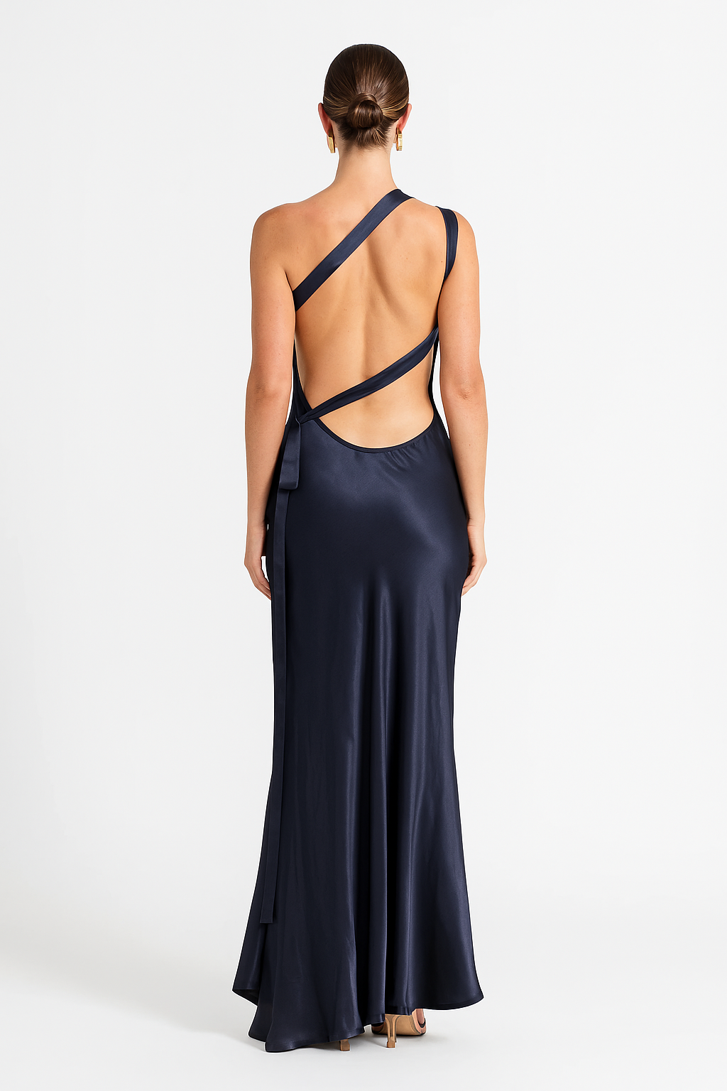 Damen-Abendkleid Abigail aus Satin mit offenem Rücken und diagonalen Trägern