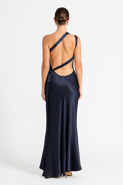 Damen-Abendkleid Abigail aus Satin mit offenem Rücken und diagonalen Trägern