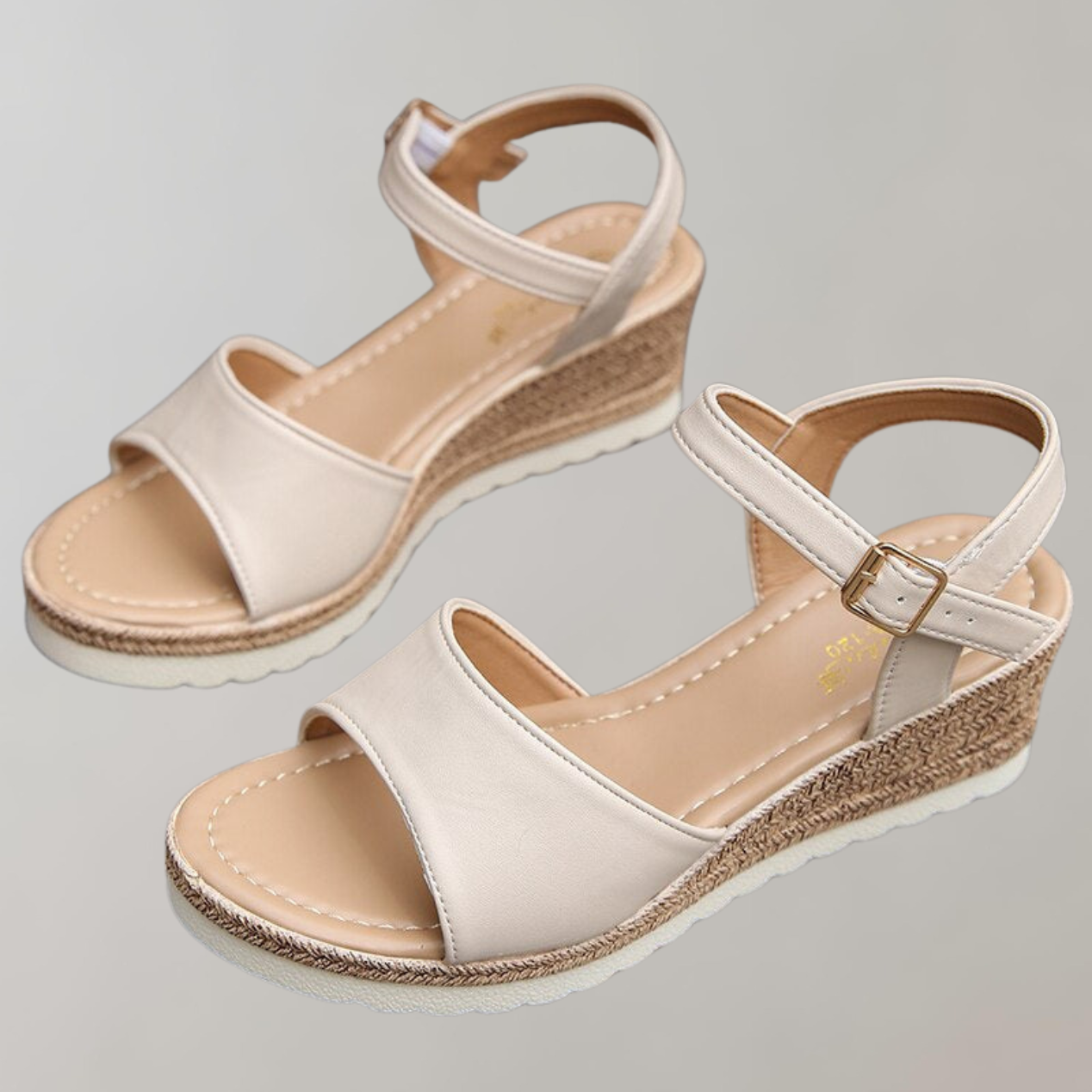 Women's Wedge Sandals with Espadrille Wedge Heel Ankle Strap and Bandeau Leather Upper Platform