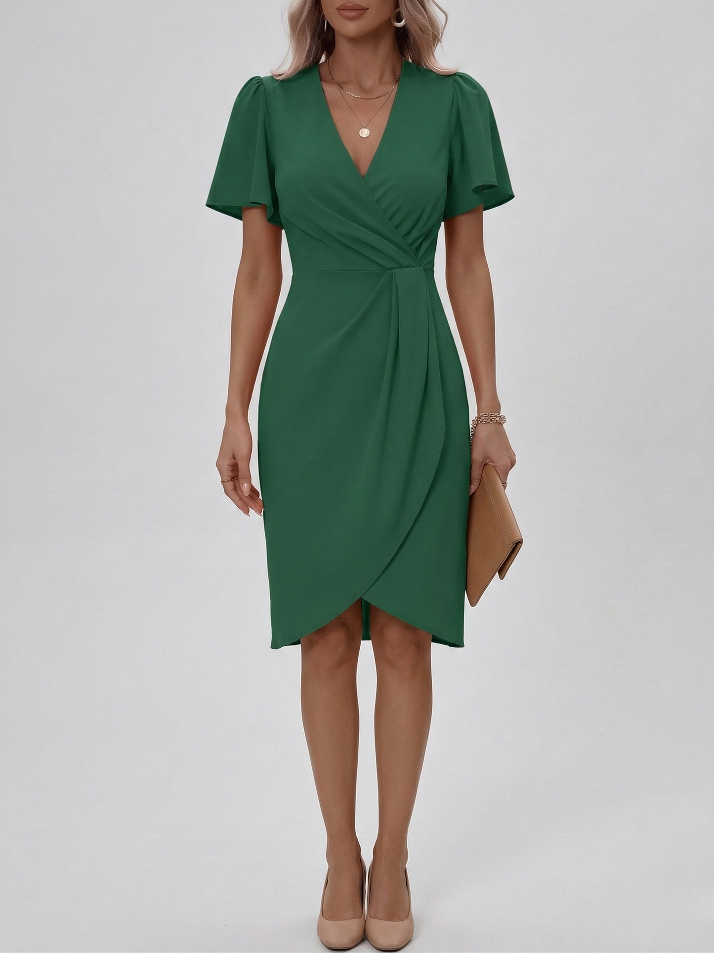 Women's midi dress with V-neck and wrap design