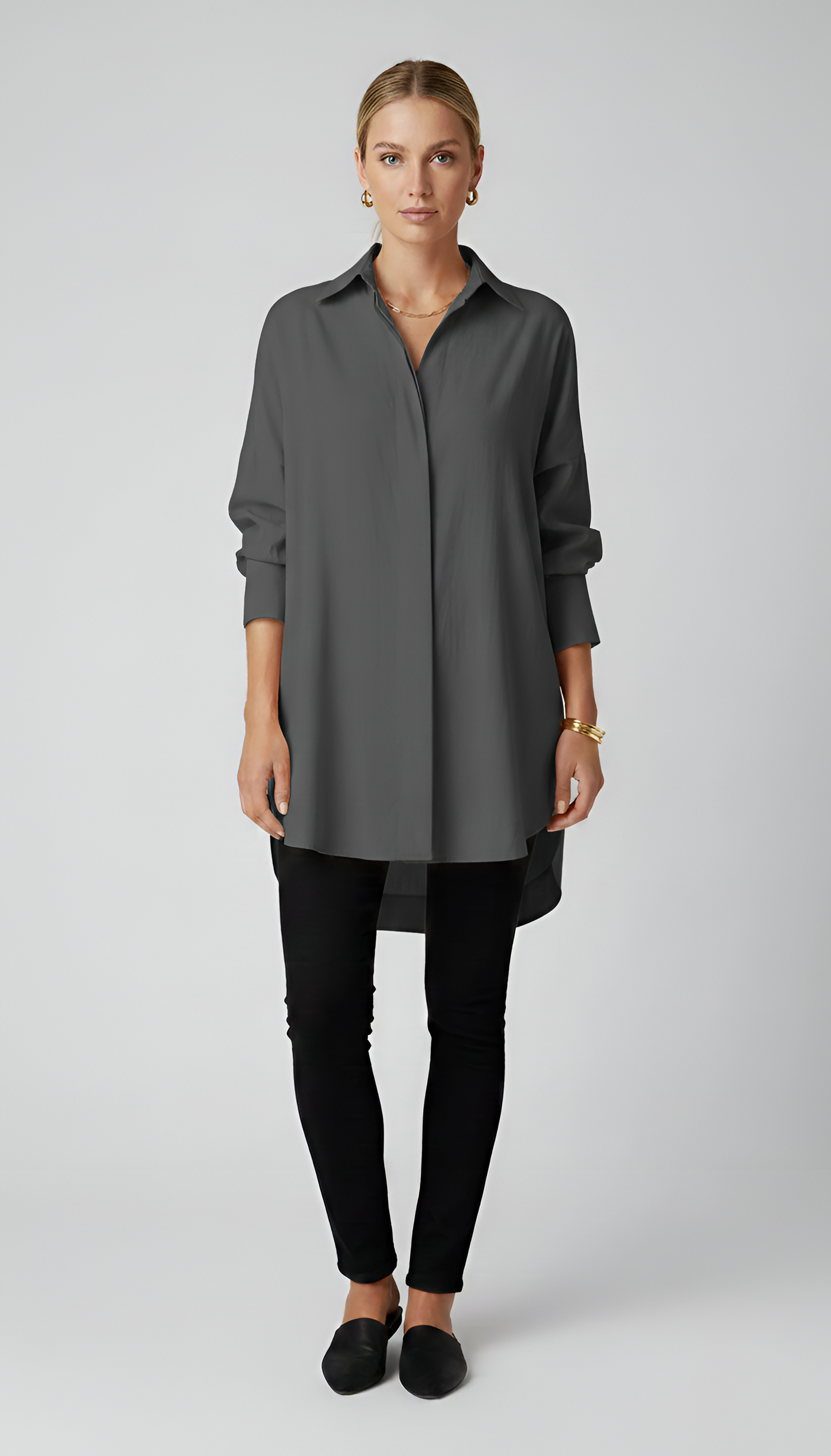 Damenbluse aus Baumwolle in Oversize mit klassischem Kragen