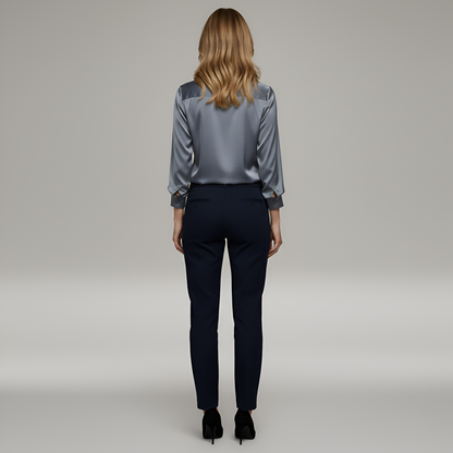 Damenbluse aus Satin mit V-Ausschnitt und langen Ärmeln