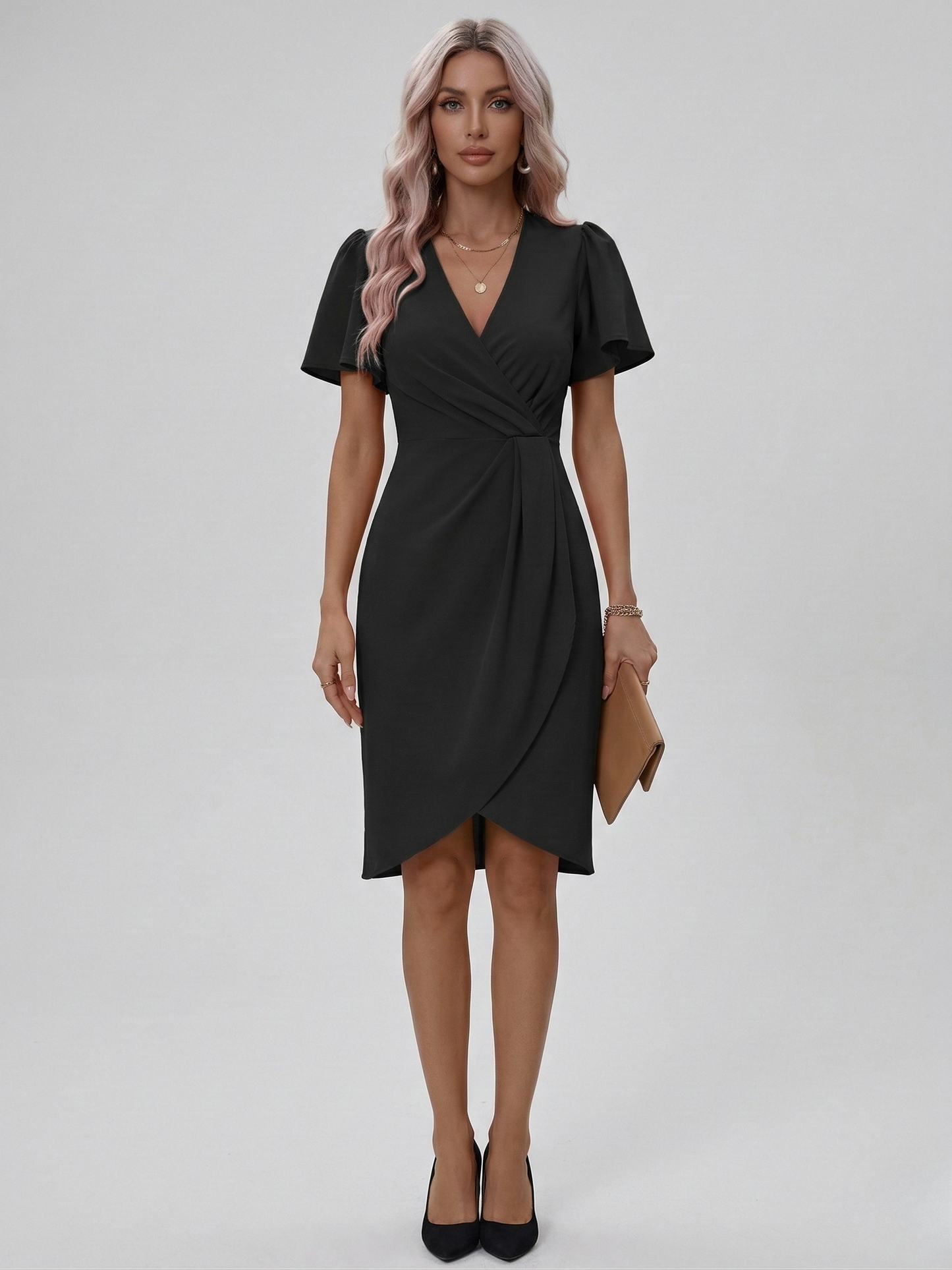 Women's midi dress with V-neck and wrap design