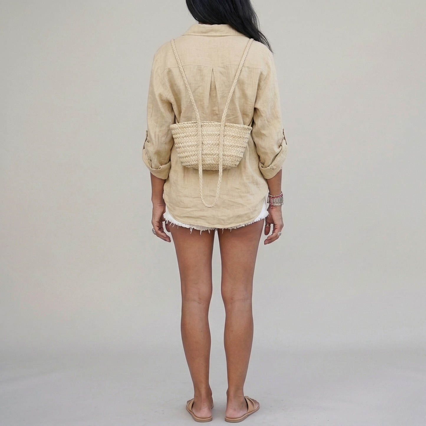 Damen-Leinenbluse mit langen Ärmeln, Knopfleiste und Oversize-Passform