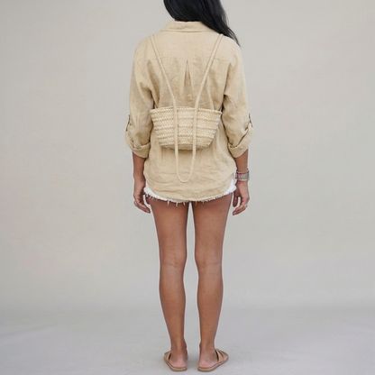 Damen-Leinenbluse mit langen Ärmeln, Knopfleiste und Oversize-Passform