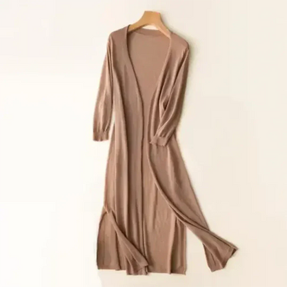 Damen Strickjacke lang mit leichtem Material und Langarm