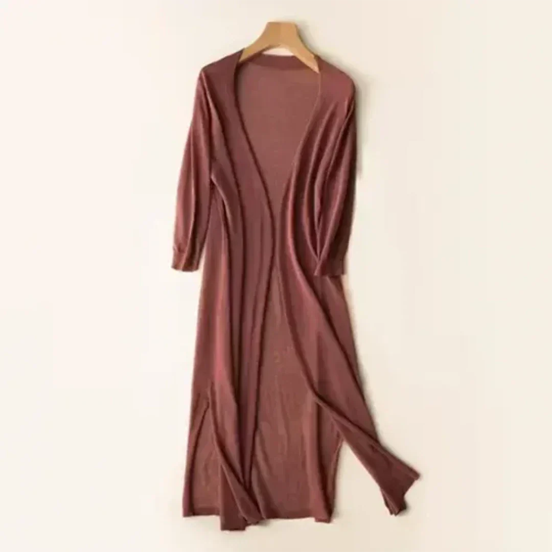 Damen Strickjacke lang mit leichtem Material und Langarm