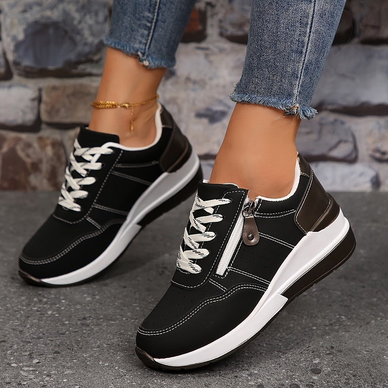 Women's Platform Sneakers with Zipper and Laces Padded Insole Breathable