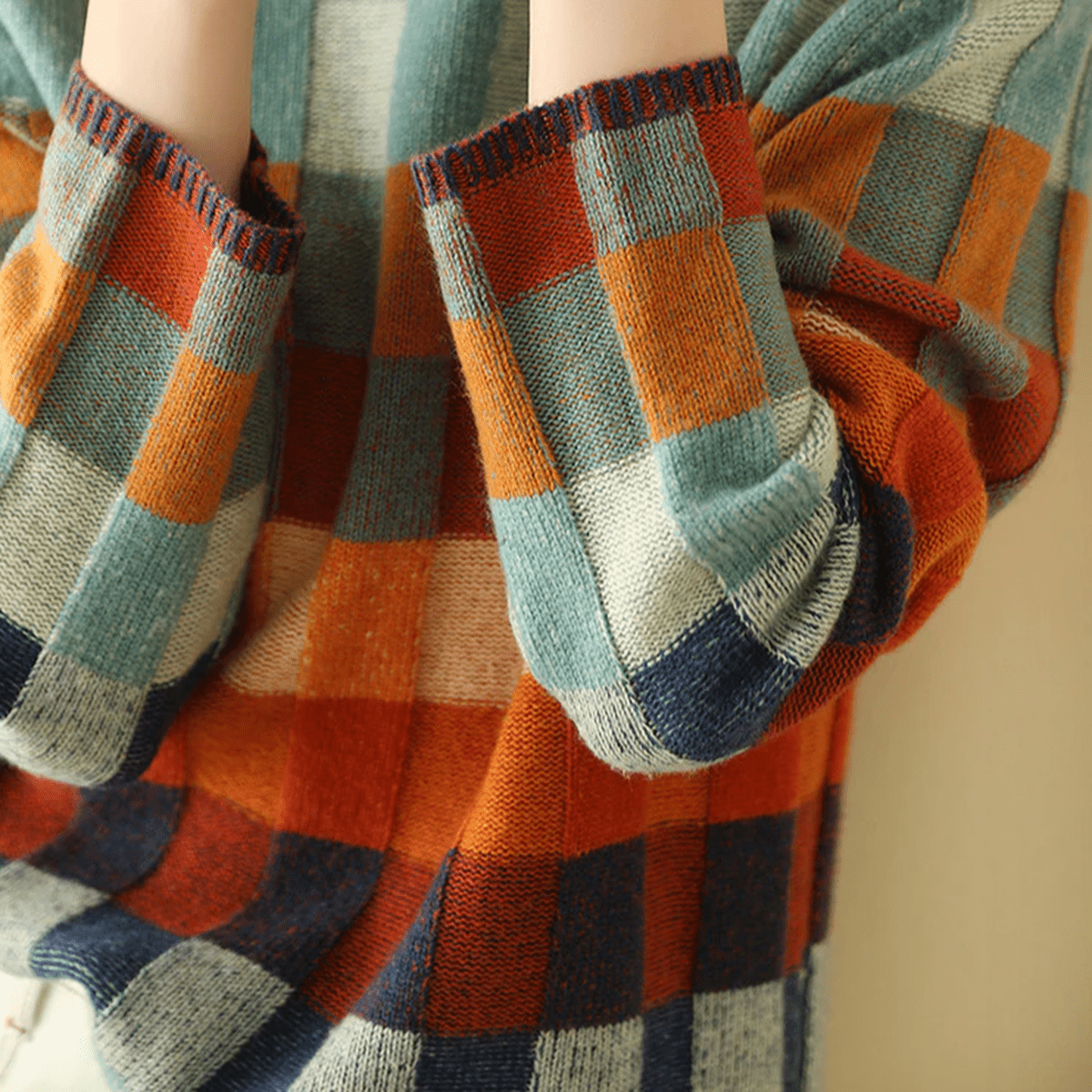 Damen Rollkragenpullover aus Kaschmir mit Patchwork-Strick