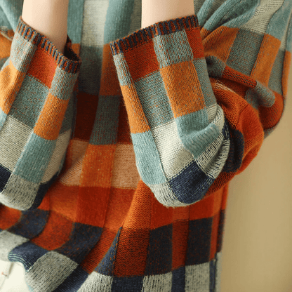 Damen Rollkragenpullover aus Kaschmir mit Patchwork-Strick