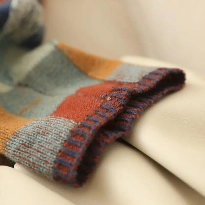 Damen Rollkragenpullover aus Kaschmir mit Patchwork-Strick
