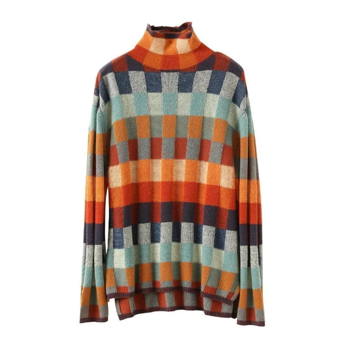Damen Rollkragenpullover aus Kaschmir mit Patchwork-Strick