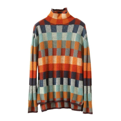 Damen Rollkragenpullover aus Kaschmir mit Patchwork-Strick