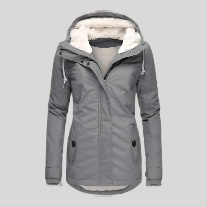 Lange Damen-Winterjacke mit Kapuze und Innenfutter wasserabweisend