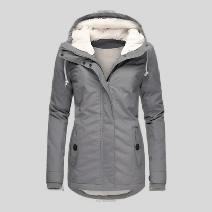 Lange Damen-Winterjacke mit Kapuze und Innenfutter wasserabweisend
