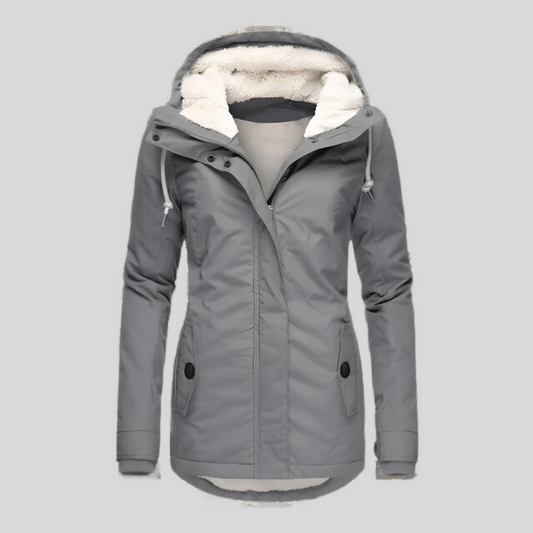 Lange Damen-Winterjacke mit Kapuze und Innenfutter wasserabweisend