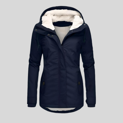 Lange Damen-Winterjacke mit Kapuze und Innenfutter wasserabweisend