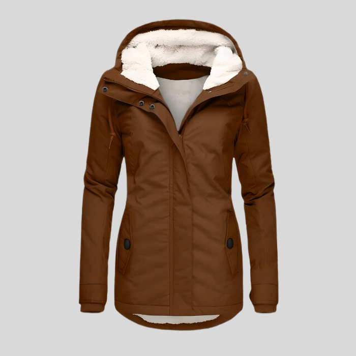 Lange Damen-Winterjacke mit Kapuze und Innenfutter wasserabweisend