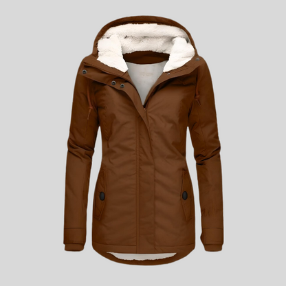Lange Damen-Winterjacke mit Kapuze und Innenfutter wasserabweisend