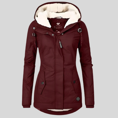 Lange Damen-Winterjacke mit Kapuze und Innenfutter wasserabweisend