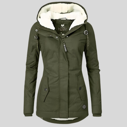 Lange Damen-Winterjacke mit Kapuze und Innenfutter wasserabweisend