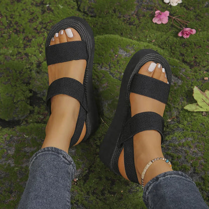 Women's Platform Sandals with Elastic Straps Wedge Heel Slingback Open Design Summer