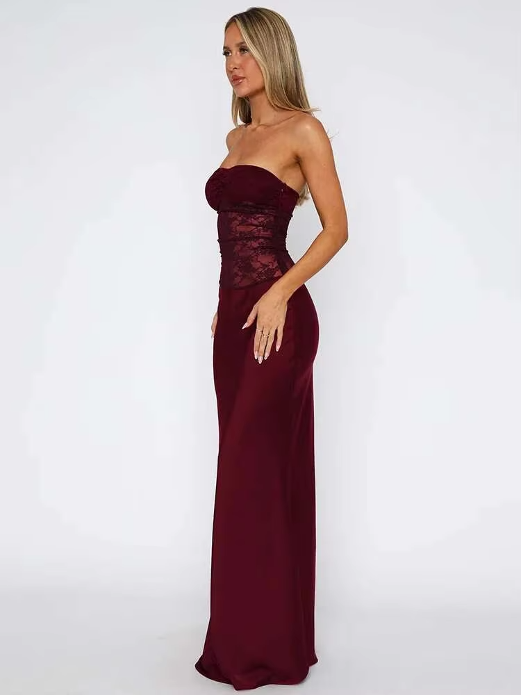 Damen-Maxikleid Kathy mit trägerlosem Design, Spitzen-Details und Meerjungfrauen-Schnitt