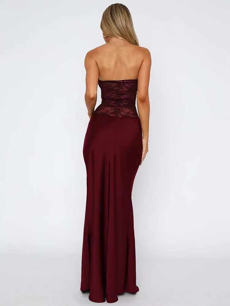Damen-Maxikleid Kathy mit trägerlosem Design, Spitzen-Details und Meerjungfrauen-Schnitt