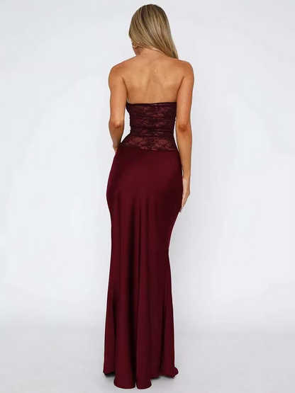 Damen-Maxikleid Kathy mit trägerlosem Design, Spitzen-Details und Meerjungfrauen-Schnitt