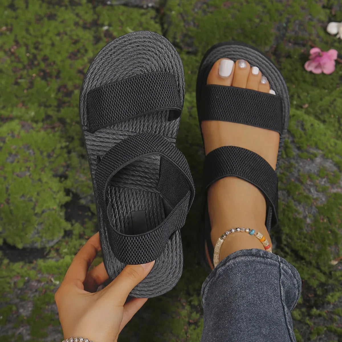 Women's Platform Sandals with Elastic Straps Wedge Heel Slingback Open Design Summer