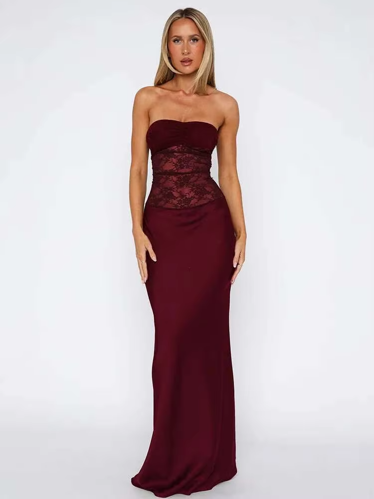 Damen-Maxikleid Kathy mit trägerlosem Design, Spitzen-Details und Meerjungfrauen-Schnitt