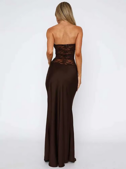 Damen-Maxikleid Kathy mit trägerlosem Design, Spitzen-Details und Meerjungfrauen-Schnitt