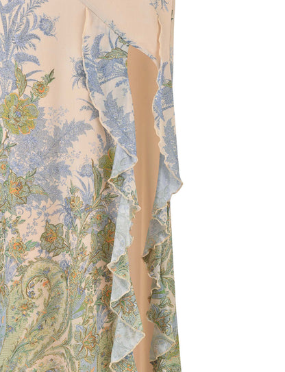 Damen-Maxikleid trägerlos mit Blumenmuster und seitlichem Schlitz