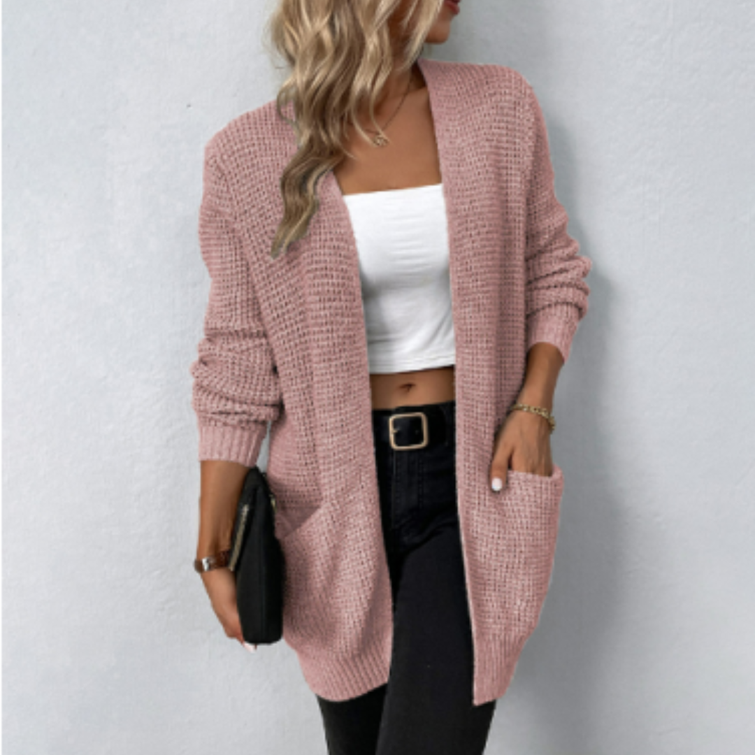 Damen-Strickjacke mit langen Ärmeln und offener Front