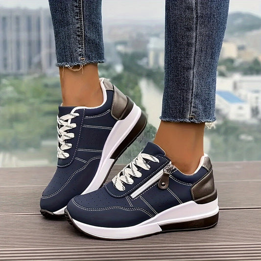Women's Platform Sneakers with Zipper and Laces Padded Insole Breathable