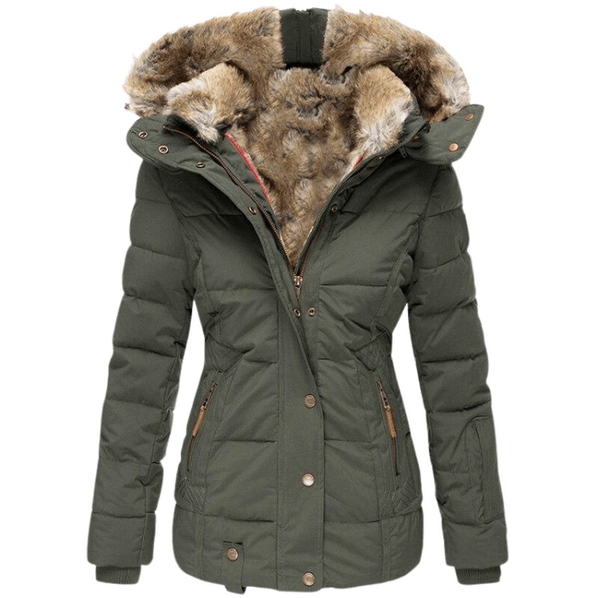 Damen-Winterjacke mit Kunstfellfutter und tailliertem Schnitt