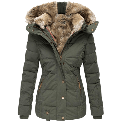 Damen-Winterjacke mit Kunstfellfutter und tailliertem Schnitt