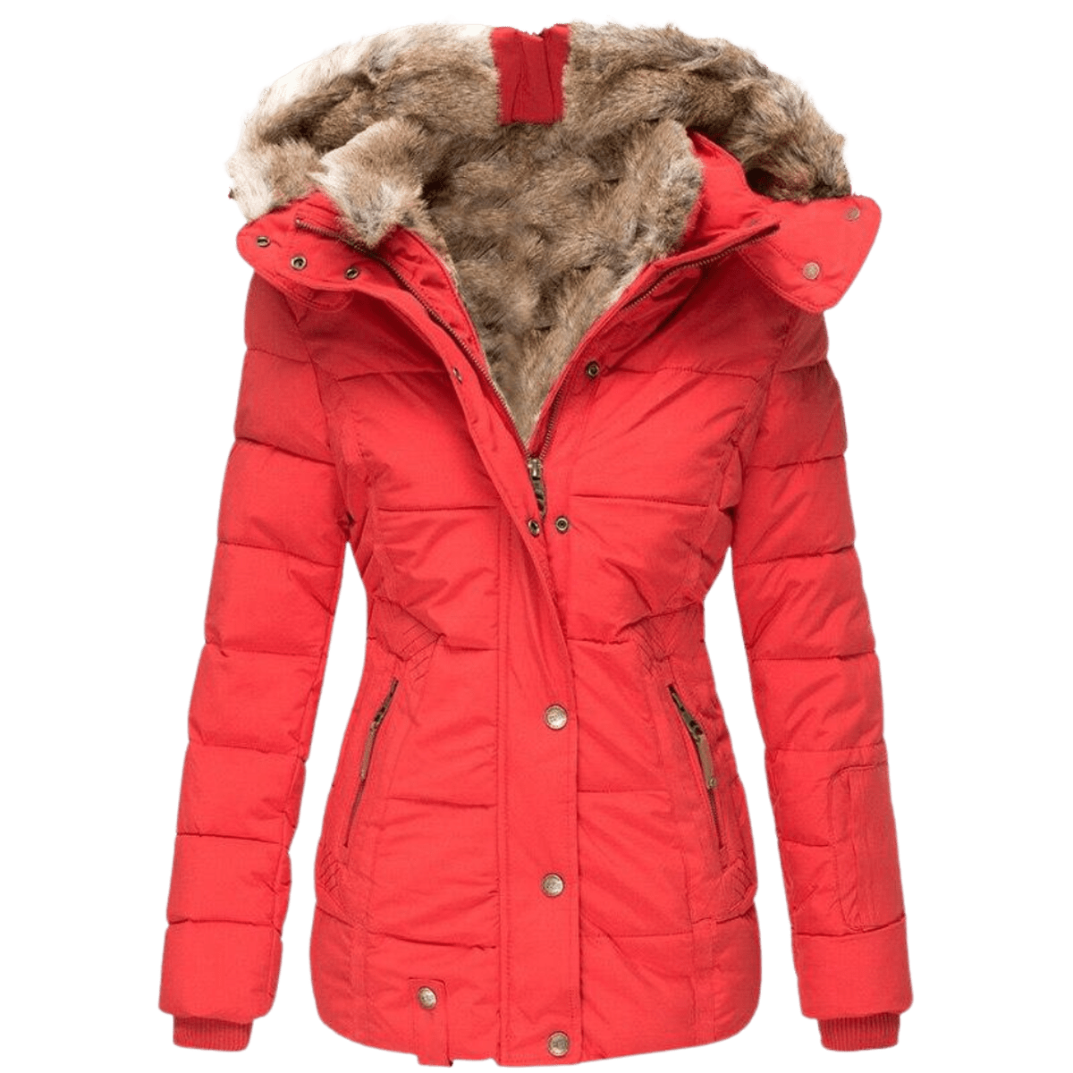 Damen-Winterjacke mit Kunstfellfutter und tailliertem Schnitt