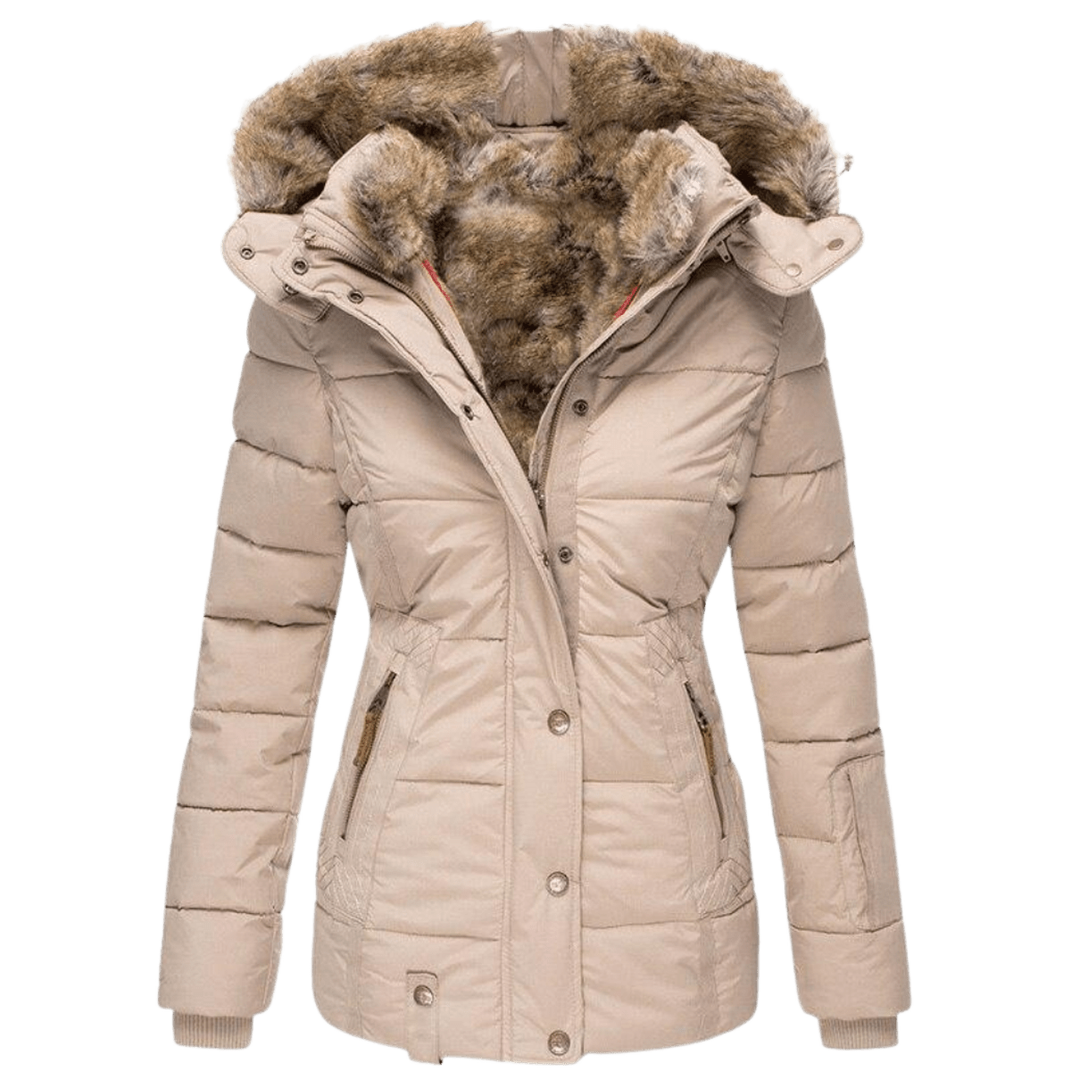 Damen-Winterjacke mit Kunstfellfutter und tailliertem Schnitt