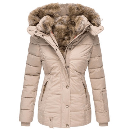 Damen-Winterjacke mit Kunstfellfutter und tailliertem Schnitt