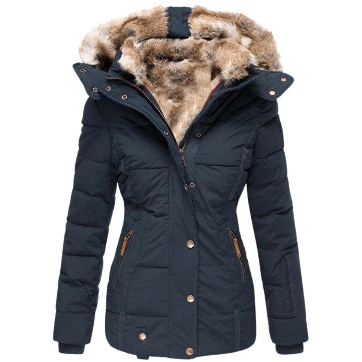 Damen-Winterjacke mit Kunstfellfutter und tailliertem Schnitt