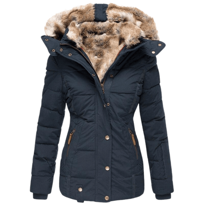Damen-Winterjacke mit Kunstfellfutter und tailliertem Schnitt