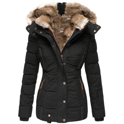 Damen-Winterjacke mit Kunstfellfutter und tailliertem Schnitt