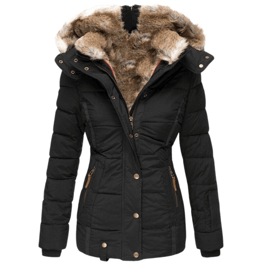 Damen-Winterjacke mit Kunstfellfutter und tailliertem Schnitt