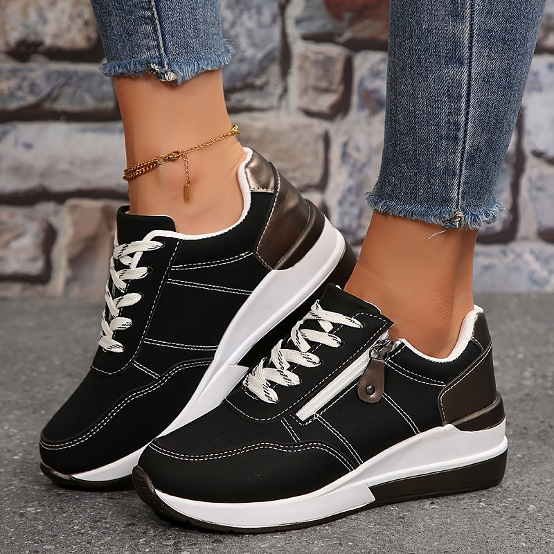 Women's Platform Sneakers with Zipper and Laces Padded Insole Breathable